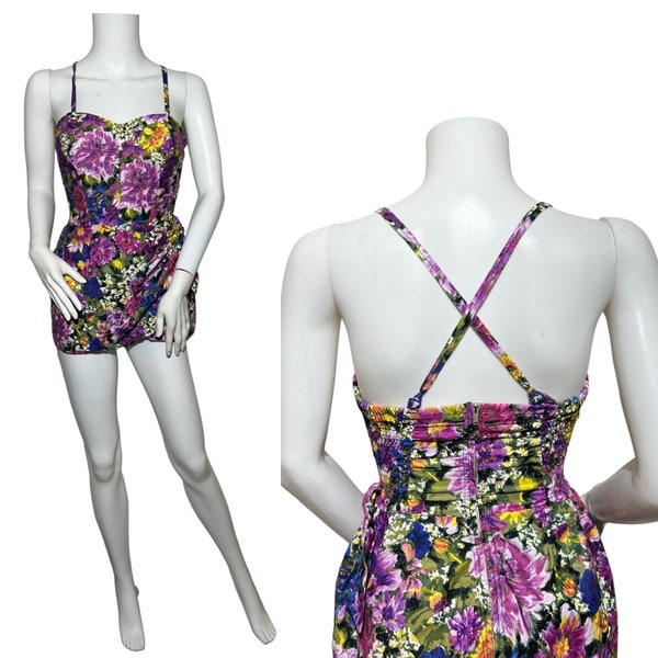 1950s romper swimsuit with purple flowers Cole of California