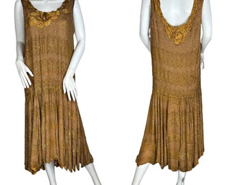 Beaded 1920s flapper dress in golden orange  silk