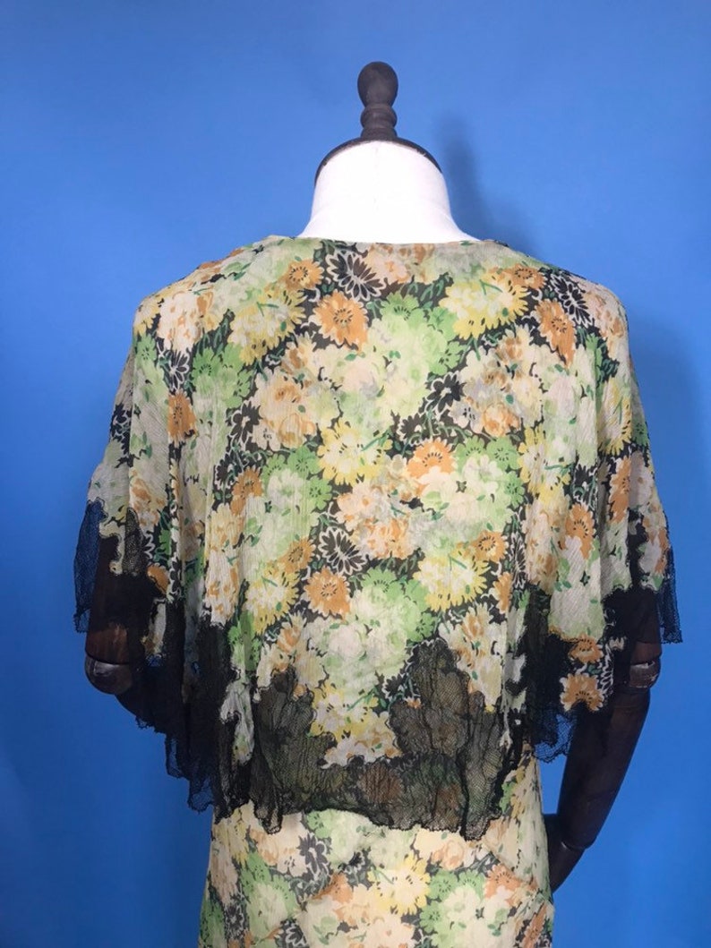 1930s dress with caped collar floral crepe georgette