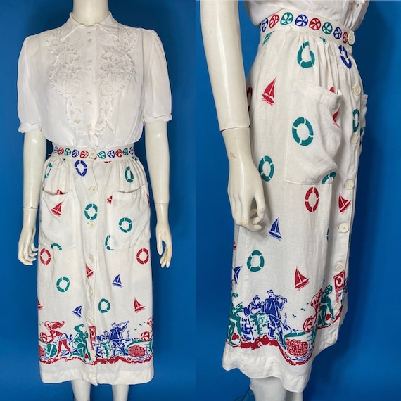 1940s novelty print skirt CC41 sportsville