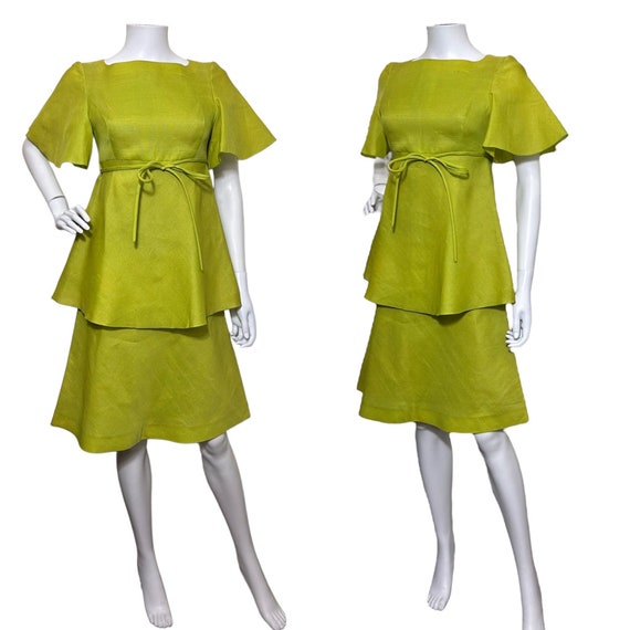 1970s Pierre Cardin tiered dress in acid green - image 1