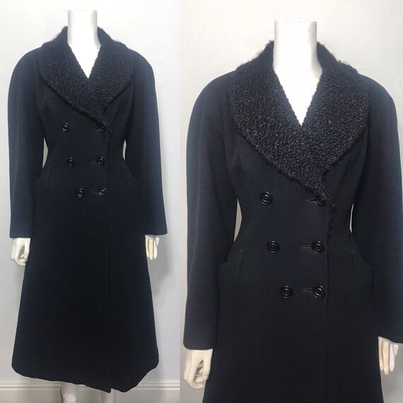 1940s princess coat with faux astrakhan collar