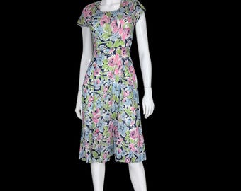 Jurk uit de jaren 40, zomerse bloemenprint, maat XS
