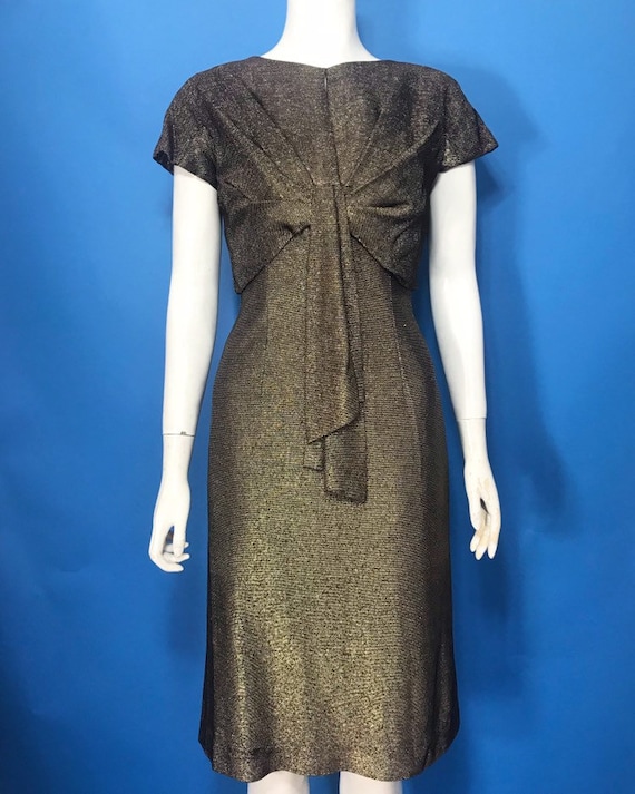 1950s lamé dress, gold lurex