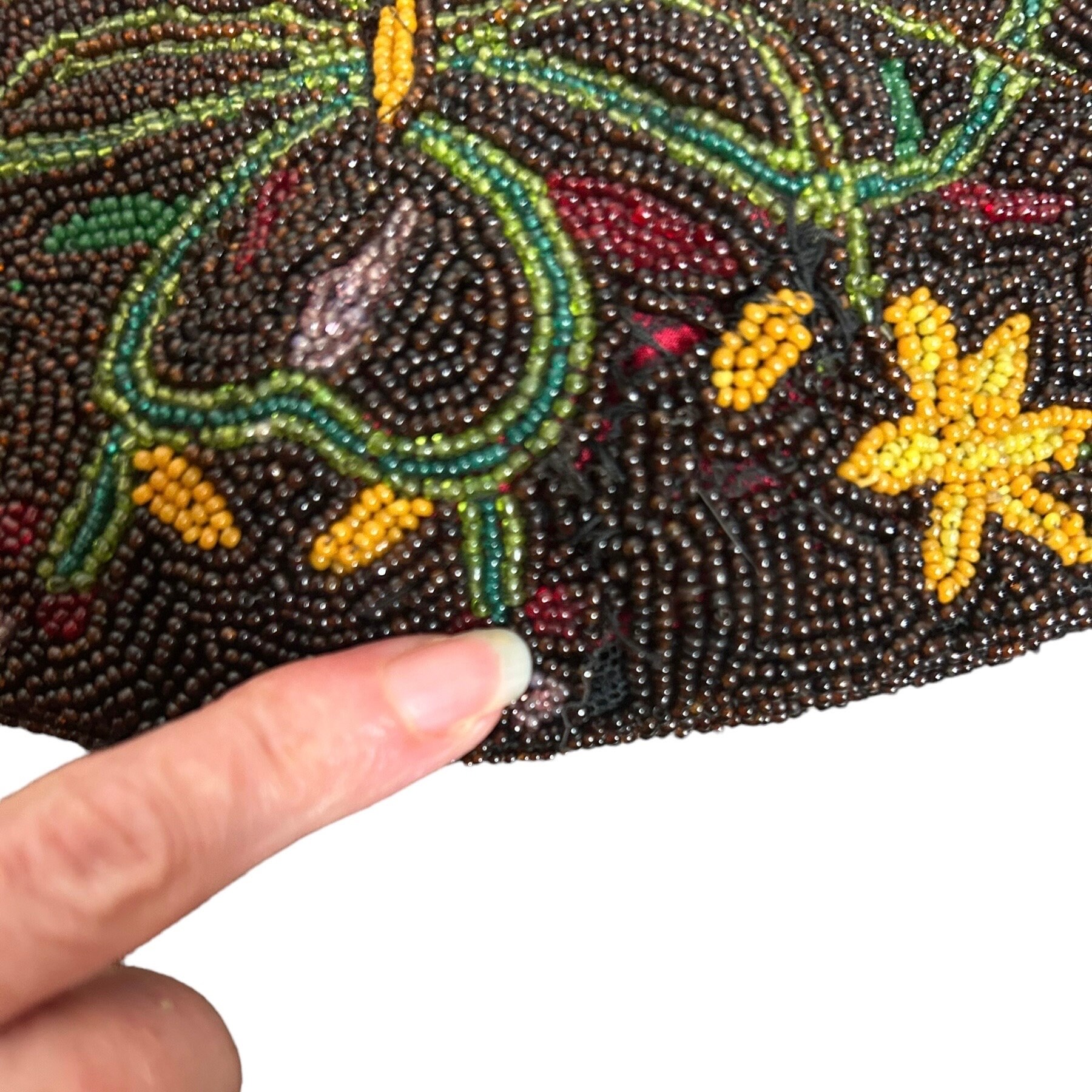 1910 年代のセルロイド フレームのビーズ バッグ、アーツ