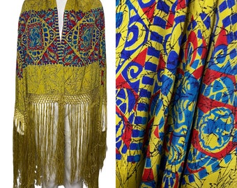 Yellow 1920s shawl with batik inspired print