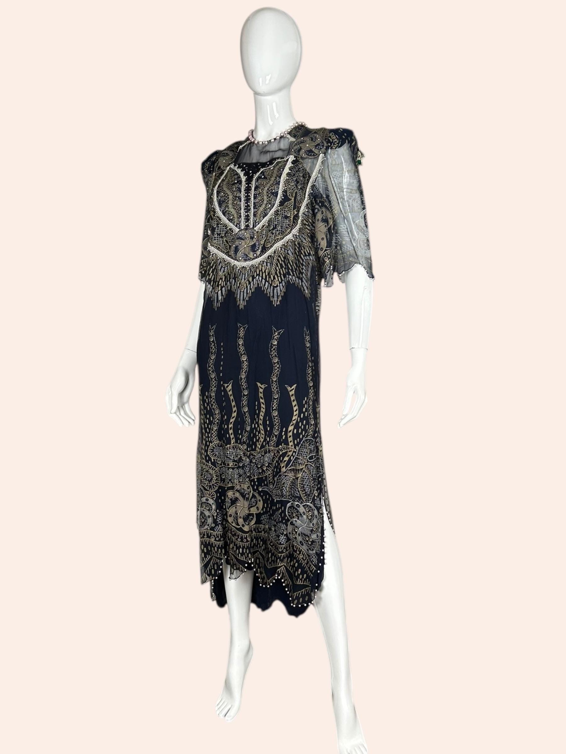 1980s Zandra Rhodes Chiffon Dress With Cowl Back and Pearls - Etsy