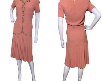 1940s dress in pink crepe