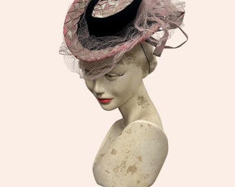Noreen Fashion Pink Vintage Hat Vintage 40s 50s Noreen Fashion Pink Hat, Perch Pink Hat  main image 3