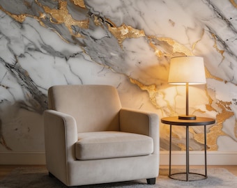 Mural Wallpaper White Marble Gold Vein Large Wall Decor Modern Living Room Luxury Gold Grey Abstract Art Removable Self Adhesive Wall Decor