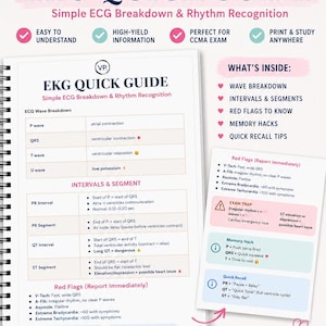 EKG Cheat Sheet PDF | ECG Study Guide, Rhythm, Intervals (Digital Download)