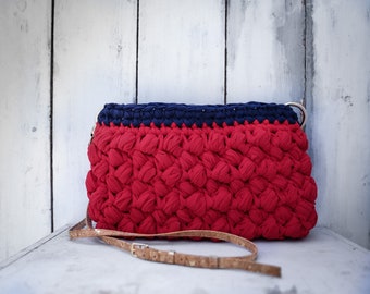 SALE -40% - FREE SHIPPING - Red/Navy Blue Crochet Bag, Unique Bag, Masterpiece Bag, Fabric Bag, Fashion Bag, Knitted Bag, Made in Greece