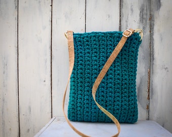 SALE -40% - FREE SHIPPING - Teal Crochet Bag, Unique Bag, Masterpiece Bag, Fabric Bag, Fashion Bag, Knitted Bag, Made in Greece