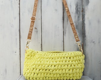 SALE -40% - FREE SHIPPING - Yellow Crochet Bag, Unique Bag, Masterpiece Bag, Fabric Bag, Fashion Bag, Yarn Bag, Knitted Bag, Made in Greece