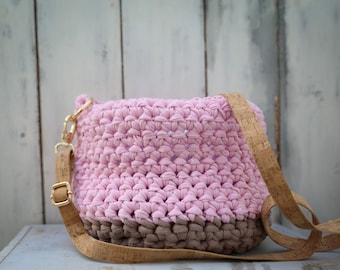 SALE -40% - FREE SHIPPING - Pink Round Crochet Bag, Unique Bag, Masterpiece Bag, Fabric Bag, Fashion Bag, Knitted Bag, Made in Greece