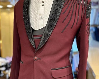 Dinner colour mahron 3 piece napel contrast full hand work black crysel napel black satan for wedding,partys,events     more colors availab