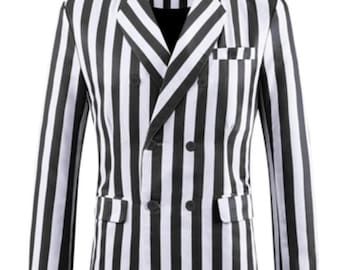 White black  strips coat full double press