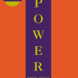 May include: A book cover with a bright orange background and a central vertical purple stripe. The text reads The Concise 48 LAWS OF POWER by Robert Greene and Joost Elffers. A yellow starburst badge in the top left corner says INTERNATIONAL BESTSELLER.