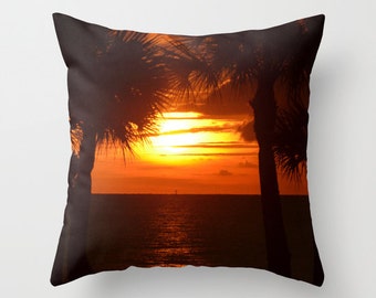 Beautiful Beach Sunset Throw Pillow Cover Photograph