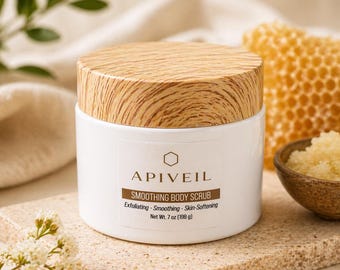 Apiveil Smoothing Body Scrub – exfoliërende huidverzachtende polish met bijenwas, botanische oliën (7 oz)