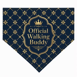 Elegante pañuelo oficial para pasear mascotas / Diseño de corona azul marino y dorado