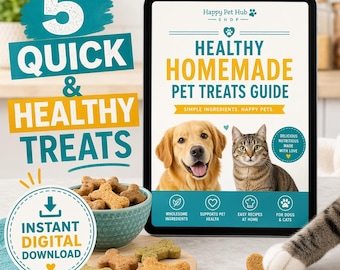 5 ricette sane per snack fatti in casa per cani e gatti - Snack facili da preparare per animali domestici - Guida digitale in PDF”