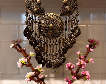 Vintage Tribal Bib Bohemian Statement Necklace Festival Jewelry