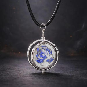 Rotating Blue Rose Necklace Arcane Style, Hextech Pendant, Fantasy Anime Jewelry Gift for Cosplay Lovers