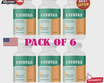 6 PACK Emma Gut Health Doctors Endorsed Supplement - 60 Capsules - Relief from Gas and Bloating, Repairs Leaky Gut with Magnesium, Berberine