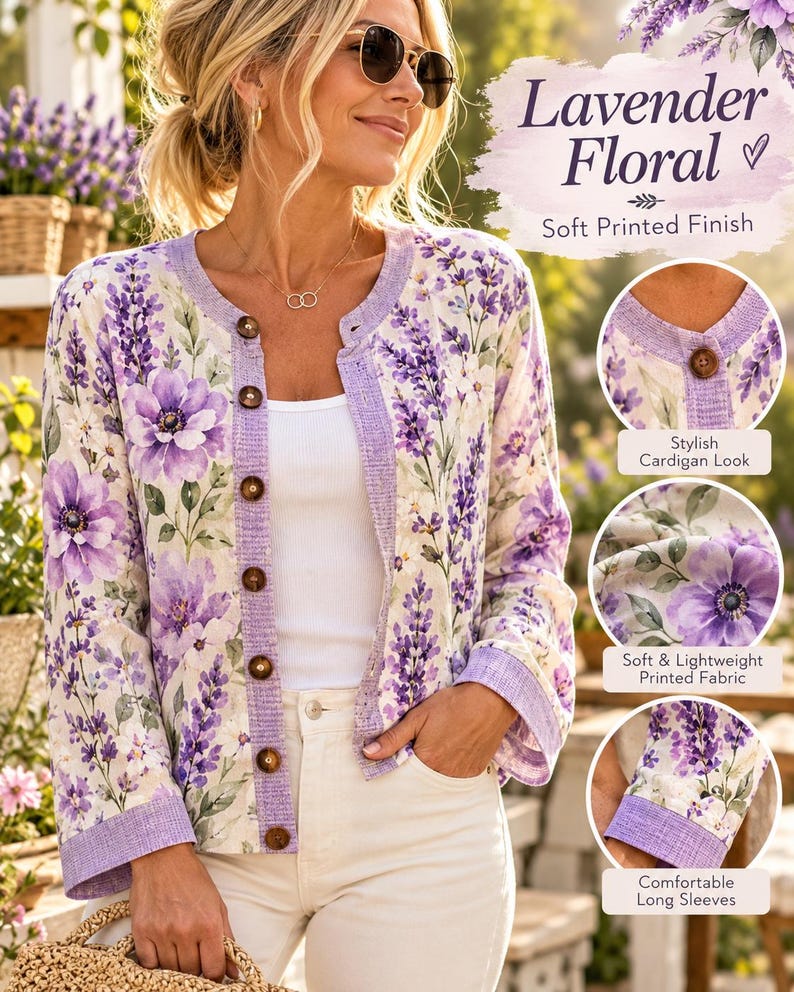 Lightweight Floral Cardigan-style Top, Cottagecore Print, Long Sleeve ...