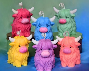 Handmade Highland Cow Colorful Candles | Soy Blend Pillar Candle