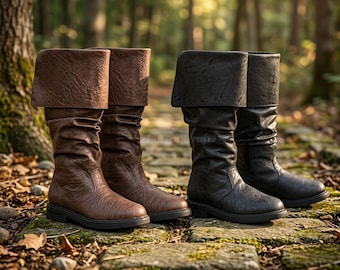 Men Medieval Leather Boots | Renaissance Viking LARP Shoes | Pirate & Knight Costume Footwear Gothic Retro Cosplay Folk Festival Armor Shoes