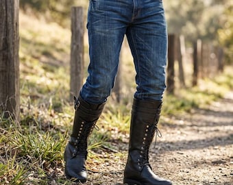 Viking Renaissance PU Leather Boots, Medieval Cosplay LARP Footwear