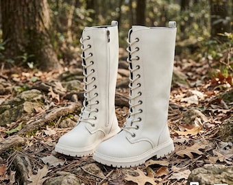 Girls Knee-High Platform Boots: Fashion PU Leather, Side Zipper, Round Toe