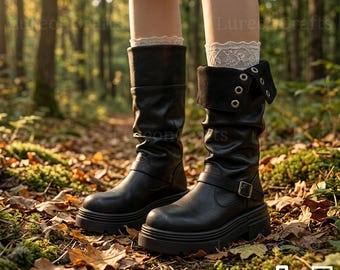 Vintage PU Leather Knee-High Boots: Slip-On Square Heel Winter Footwear