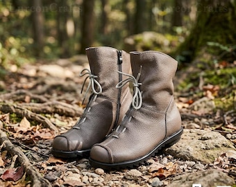 Handmade Genuine Leather Ankle Boots: Plush Lined, Retro Style, Waterproof Snow Boot