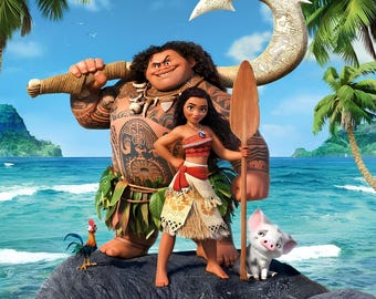 Pancarta de cumpleaños de Moana y Maui, decoraciones editables para fiestas temáticas del océano (descarga digital)
