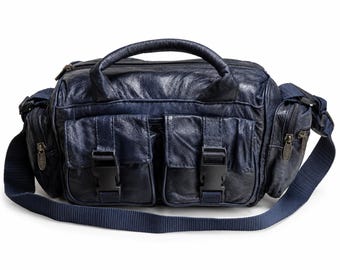 Tinder Genuine Leather Navy Blue Shoulder/Waist Bag Multi Pocket Travel/Camra Bag