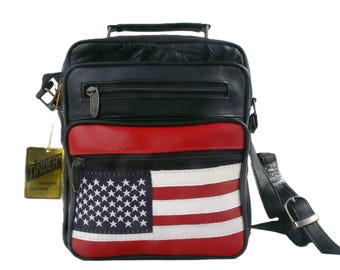 Borsa a tracolla Tinder in vera pelle con bandiera americana, borsa a spalla da viaggio patriottica USA