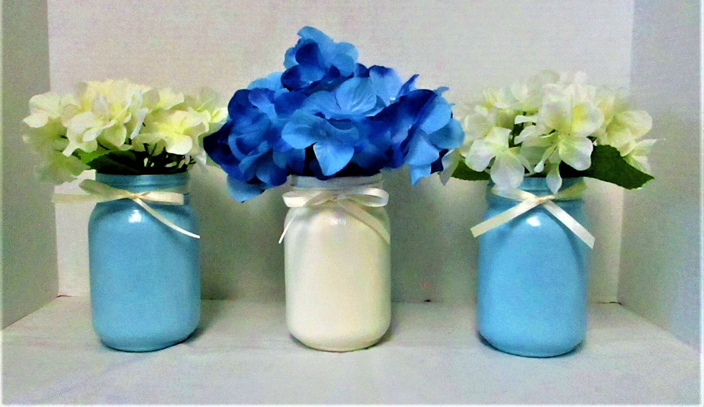 Mason Jar Centerpiece Blue And White Centerpiece Mason Jar Decor