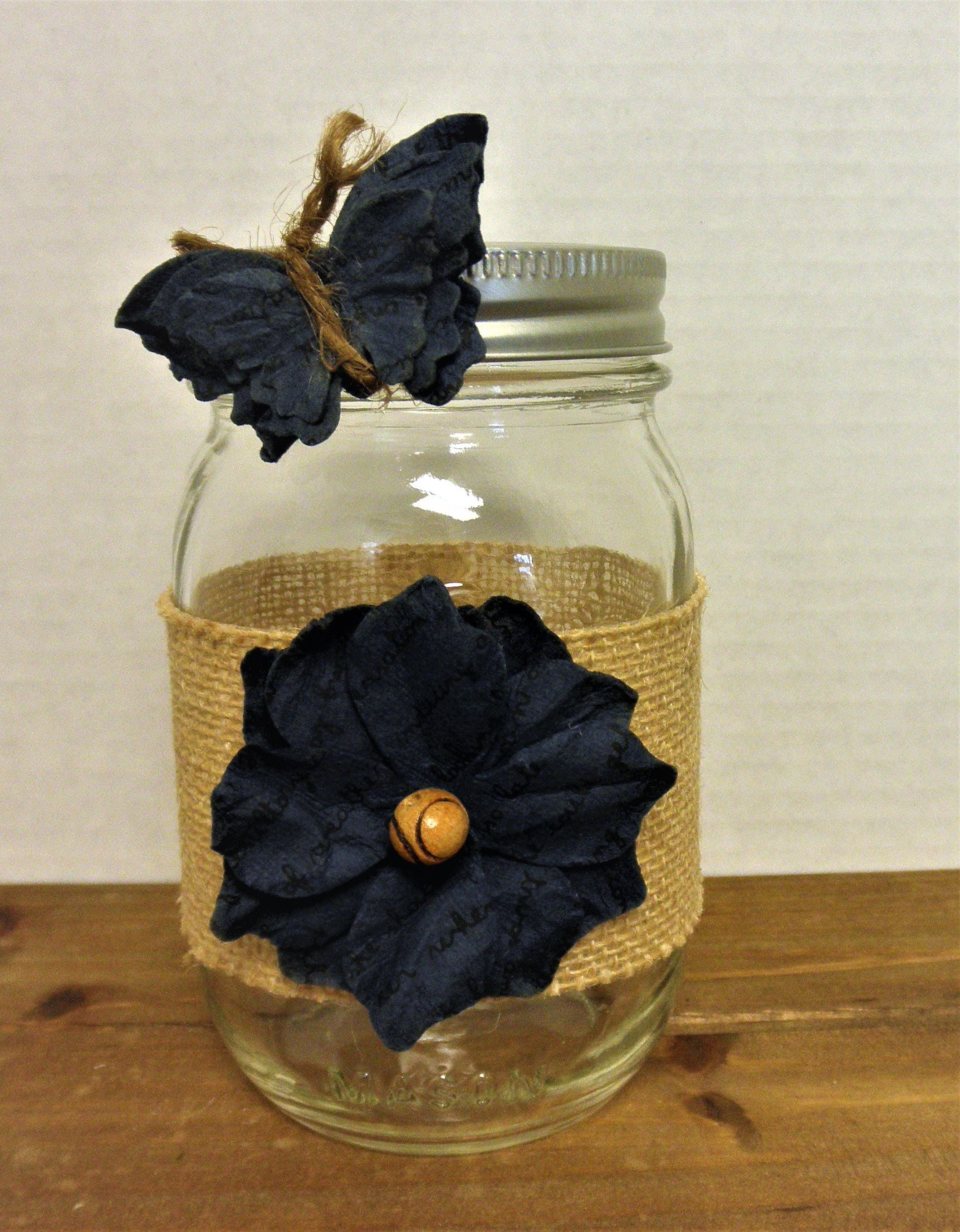 Mason Jar Home Decor Vase Burlap Navy Flowe Navy Butterfly Home