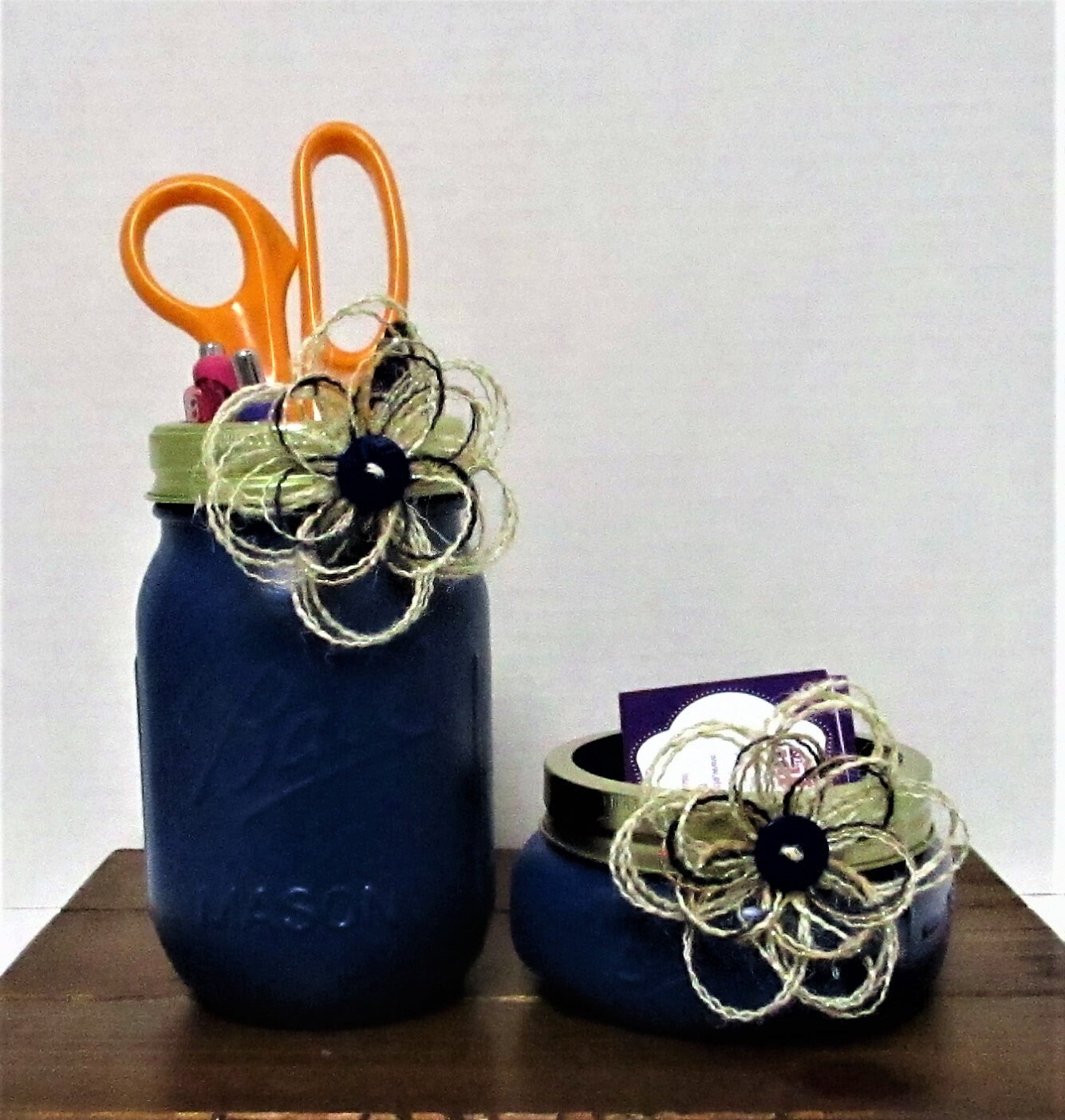 Mason Jar Desk Set Blue Desk Set Vanity Set Desk Accessories