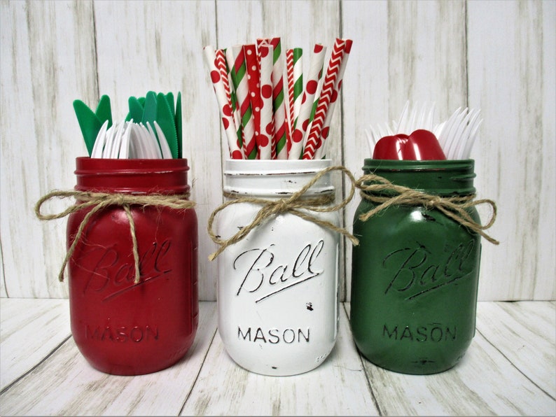 Kitchen Decor Christmas Decor Christmas Party Decor Utensil Holder Country Christmas Christmas Mason Jar Centerpiece