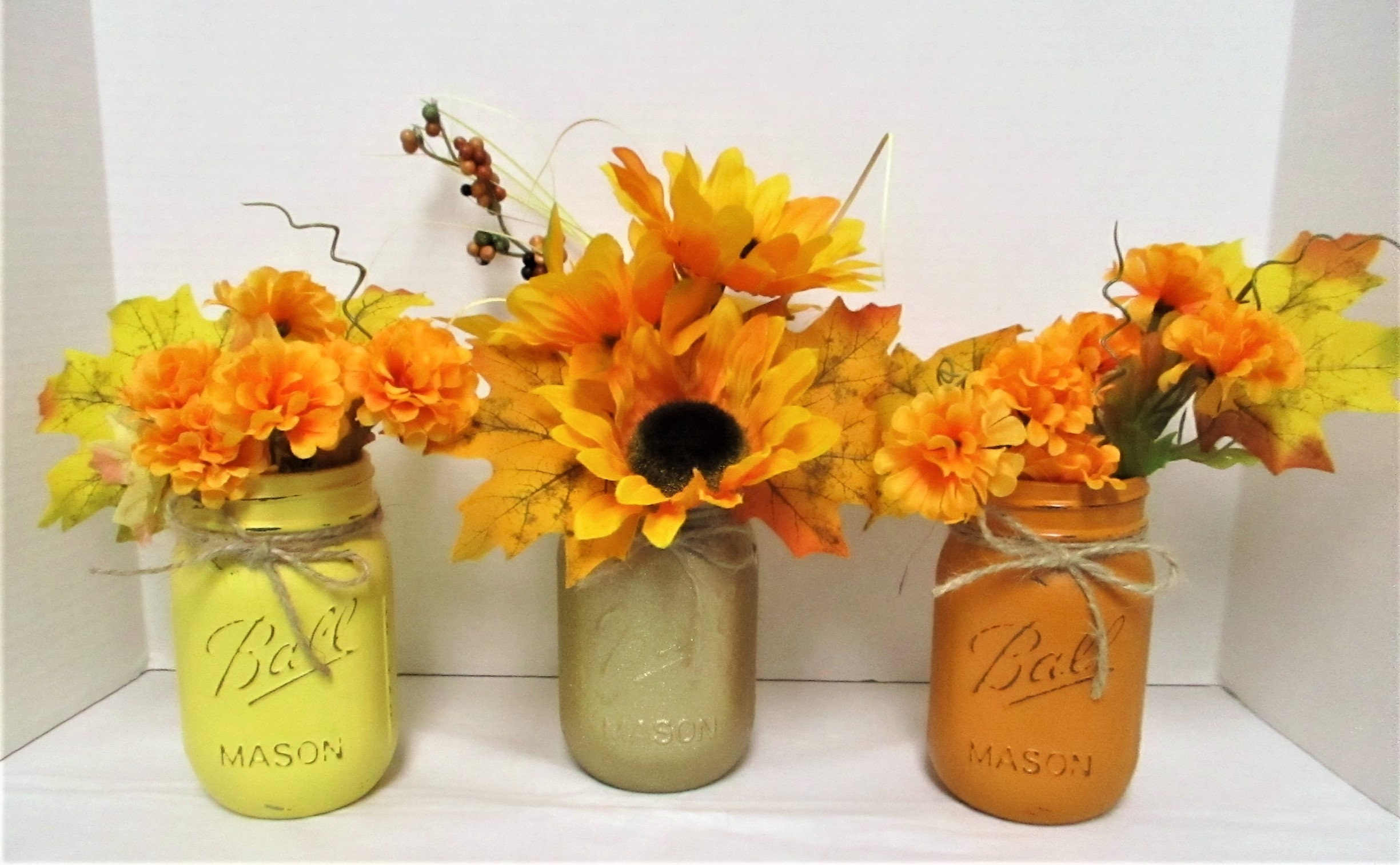 Fall Mason Jars Centerpiece Fall Flower Arrangement Fall Etsy