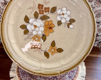 Juego de platos Vintage Crown Manor Autumn Blossom – Gres pintado a mano, Japón – Juego de 4 platos llanos de estilo rústico campestre