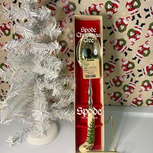 ヴィンテージ スポード クリスマスツリー サービングスプーン オリジナルボックス付き、磁器製ハンドル ホリデー用食器、イギリス製