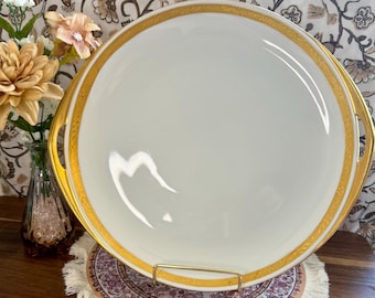 Talerz Vintage Rosenthal Bavaria Gold Rim – Talerz do serwowania z niemieckiej porcelany – Minimalistyczna, elegancka zastawa stołowa – Dekoracja w kolorze białym i złotym
