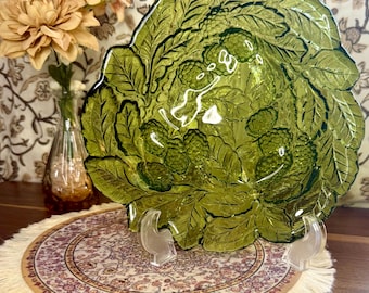 Vintage Indiana Glass Loganberry Grön Glasskål | Bärbladsgodisfat
