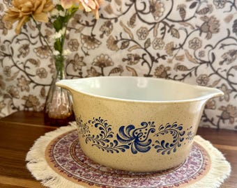 Bol Pyrex Cenicienta Vintage / Estilo Festival Campestre Azul con Moteado Marrón, Años 70