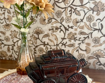 bouteille vintage Avon Stagecoach, carafe après-rasage Wild Country, chariot en verre ambré, objet de collection Avon des années 70, décoration western